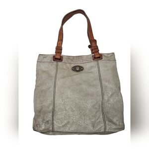 Fossil Gold Leather Maddox Tote Bag Large‎ Purse Women's Handbag